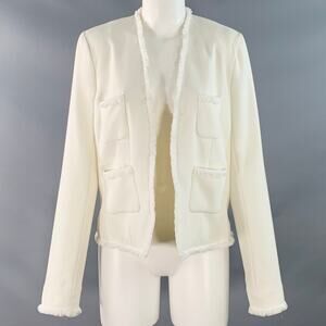 L'AGENCE Size 8 White Polyester Blend Woven Cropped Open Front Jacket Blazer